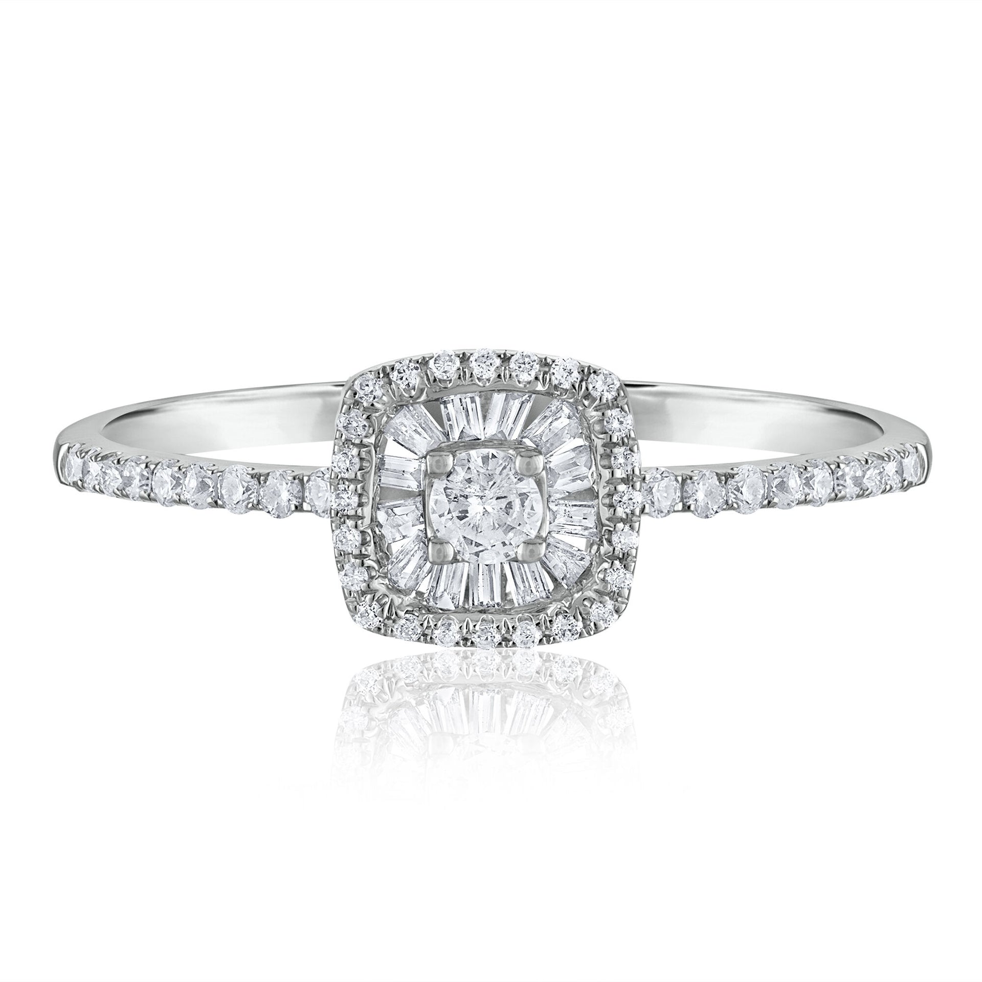 Round and Baguette Diamond Promise Ring in 14K White Gold (1/4 ct. tw.)