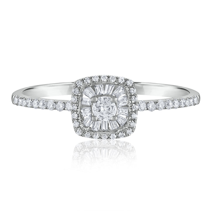 Round and Baguette Diamond Promise Ring in 14K White Gold (1/4 ct. tw.)