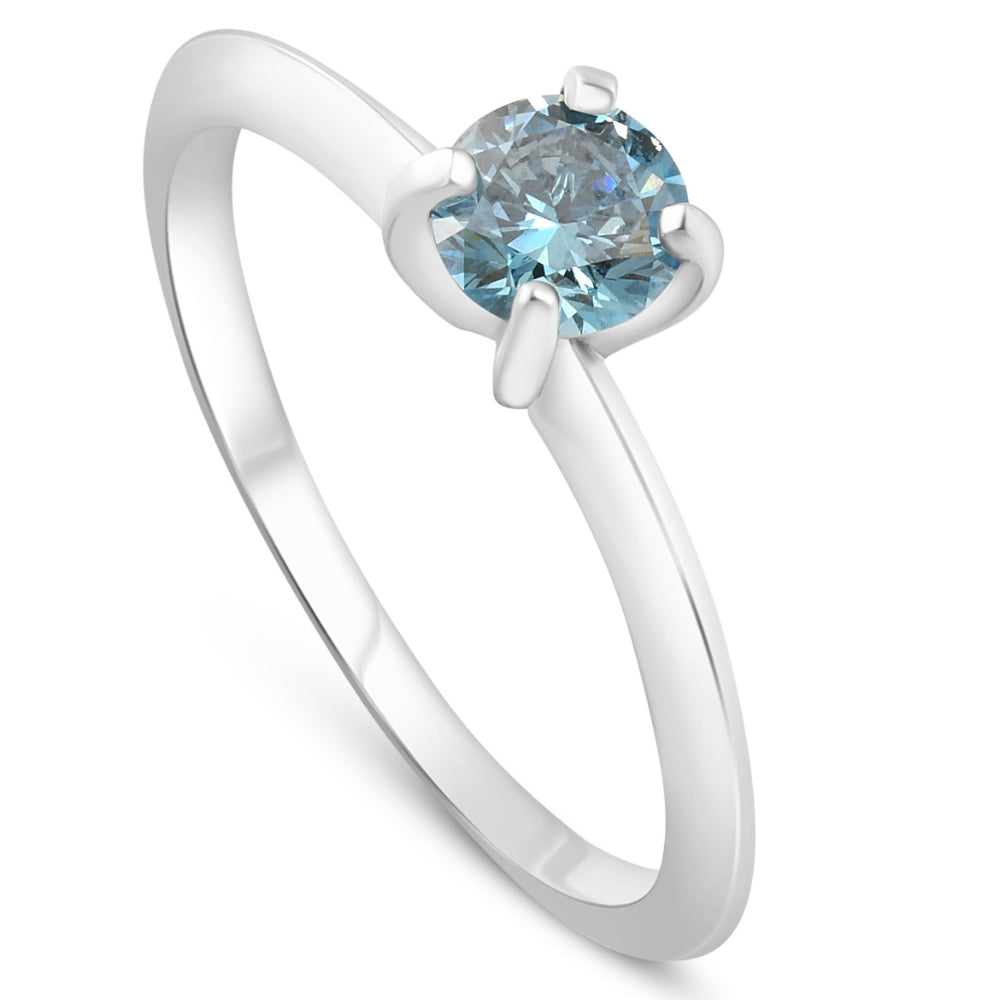 1/2ct Blue Diamond Solitaire 14K White Gold Engagement