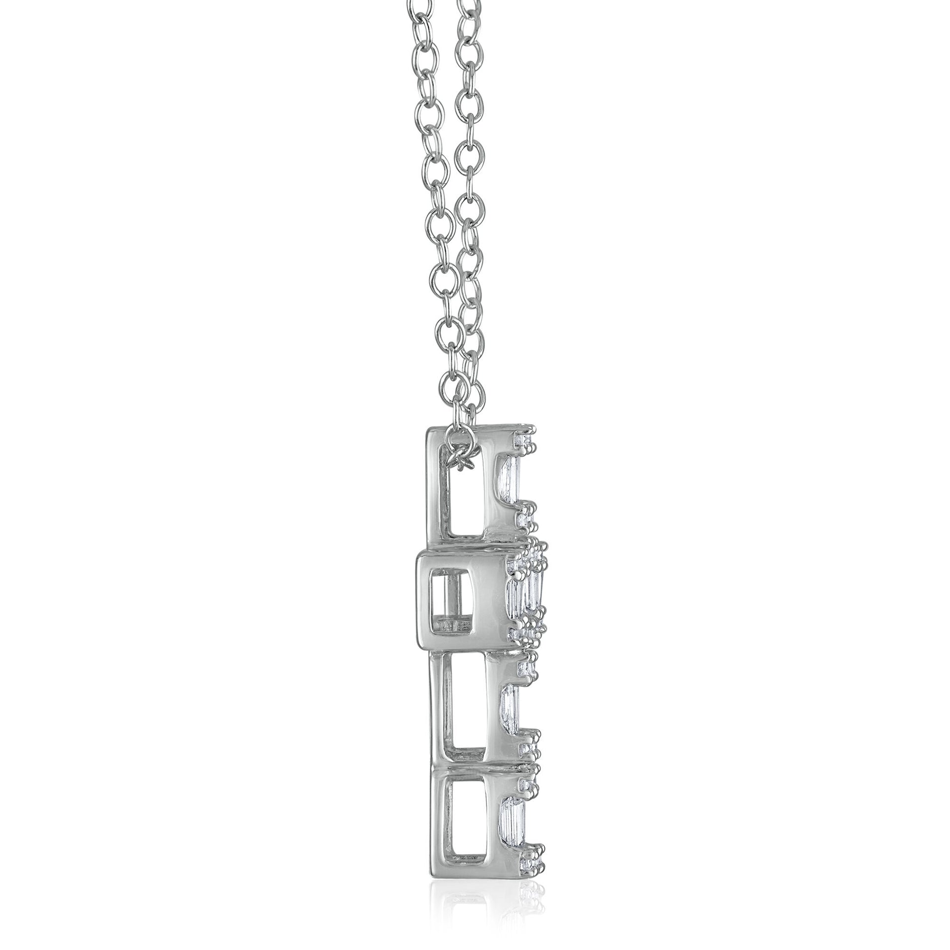 Baguette and Round Diamond Cross Pendant in 10K White Gold (1/2 ct. tw.)