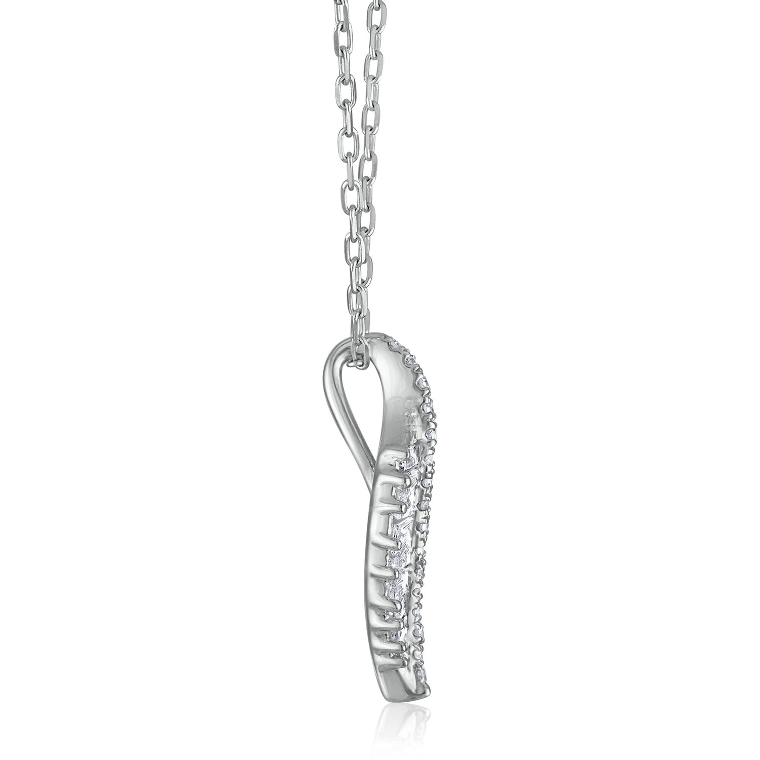 Baguette and Round Diamond Leaf Pendant in 10K White Gold (1/3 ct. tw.)