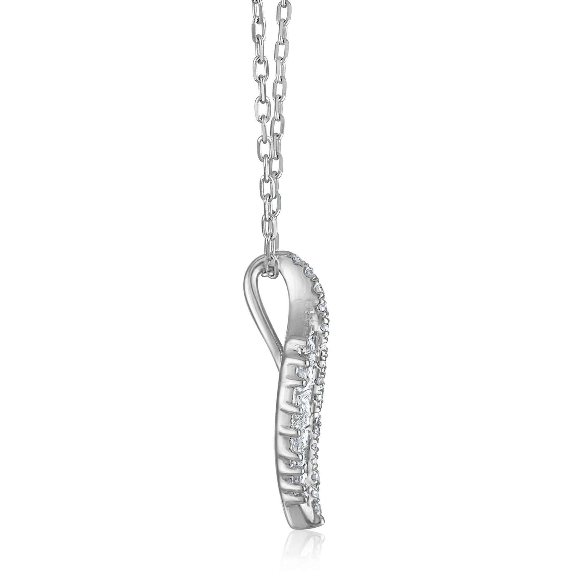 Baguette and Round Diamond Leaf Pendant in 10K White Gold (1/3 ct. tw.)