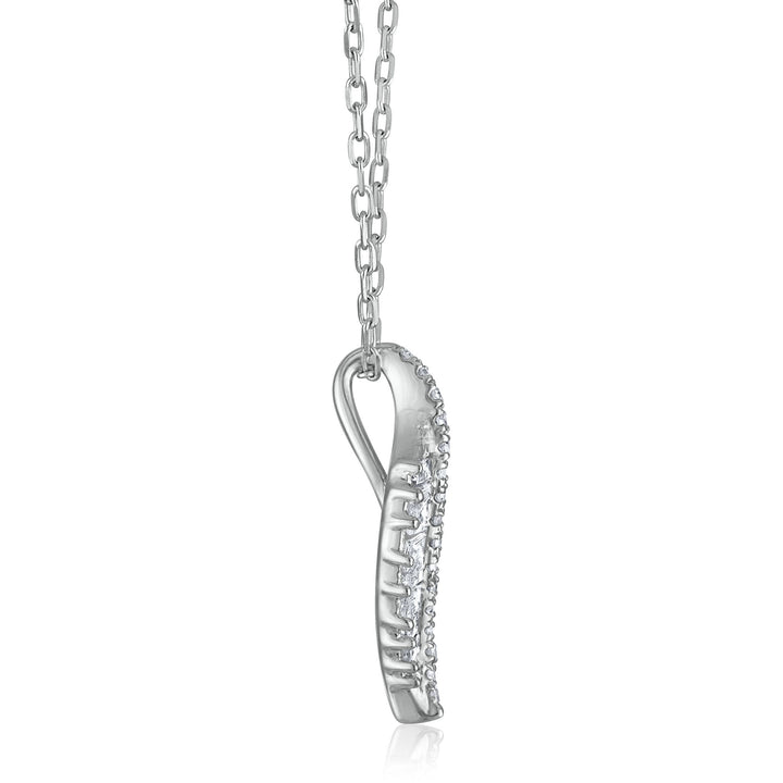 Baguette and Round Diamond Leaf Pendant in 10K White Gold (1/3 ct. tw.)