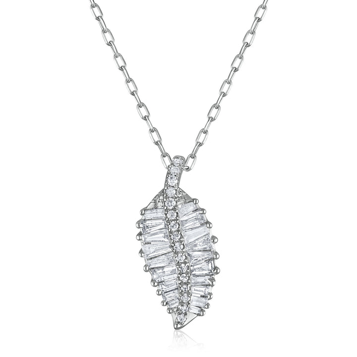 Baguette and Round Diamond Leaf Pendant in 10K White Gold (1/3 ct. tw.)