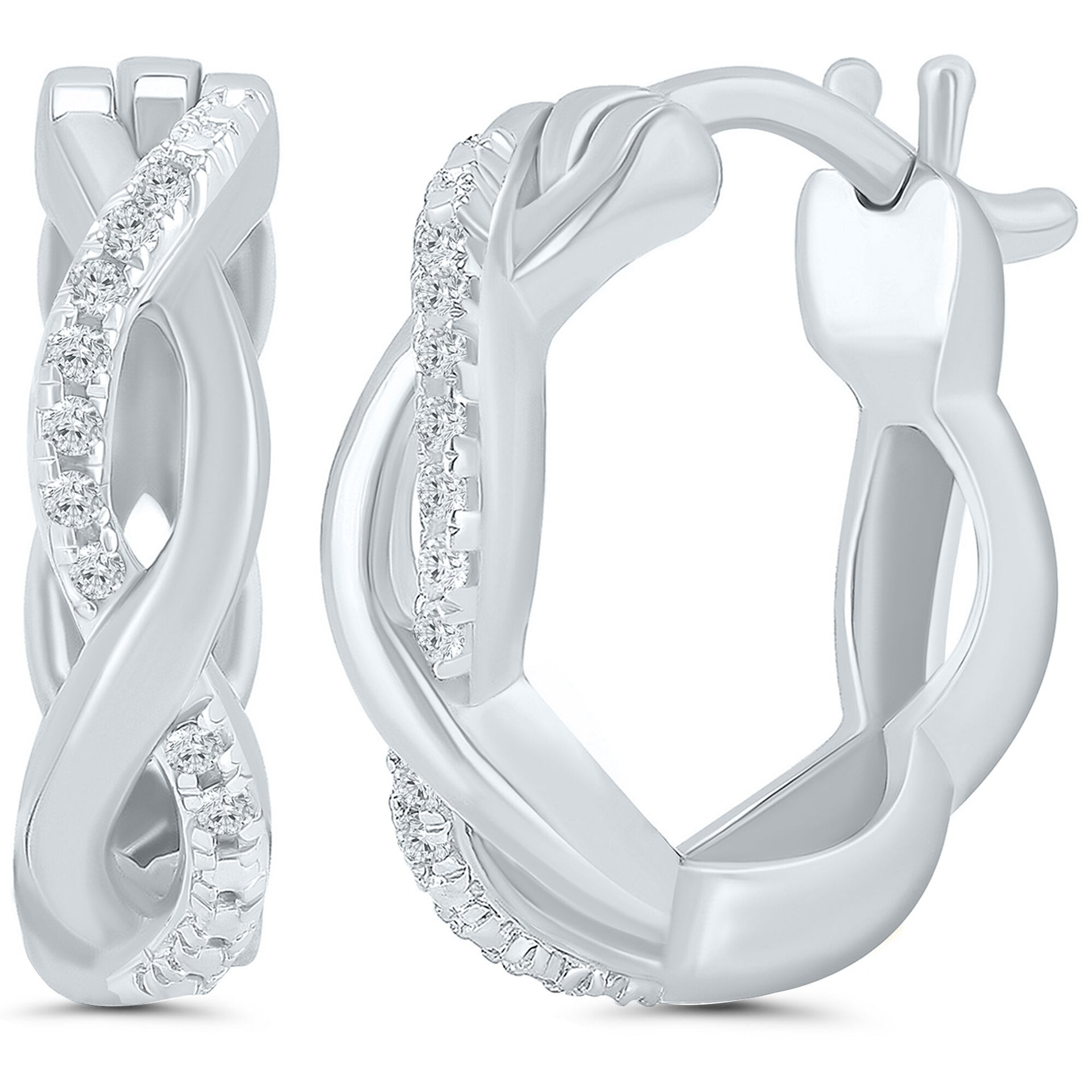 Twisted Hoop Earrings with Diamond Accents in 10K White Gold