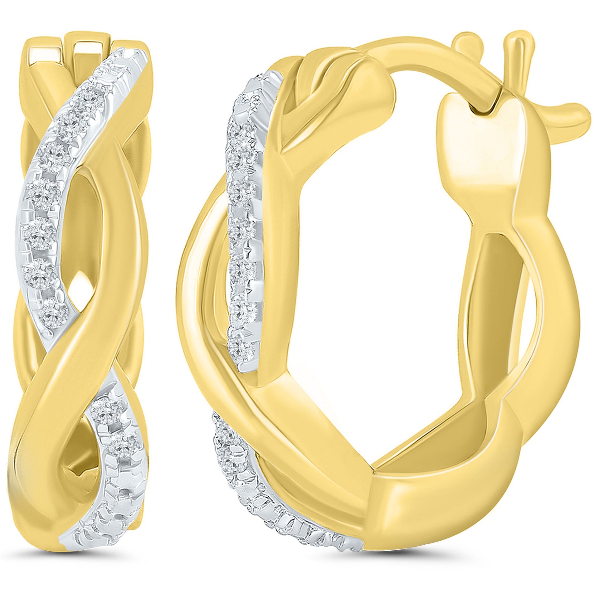 Twisted Hoop Earrings with Diamond Accents in 10K Yellow Gold