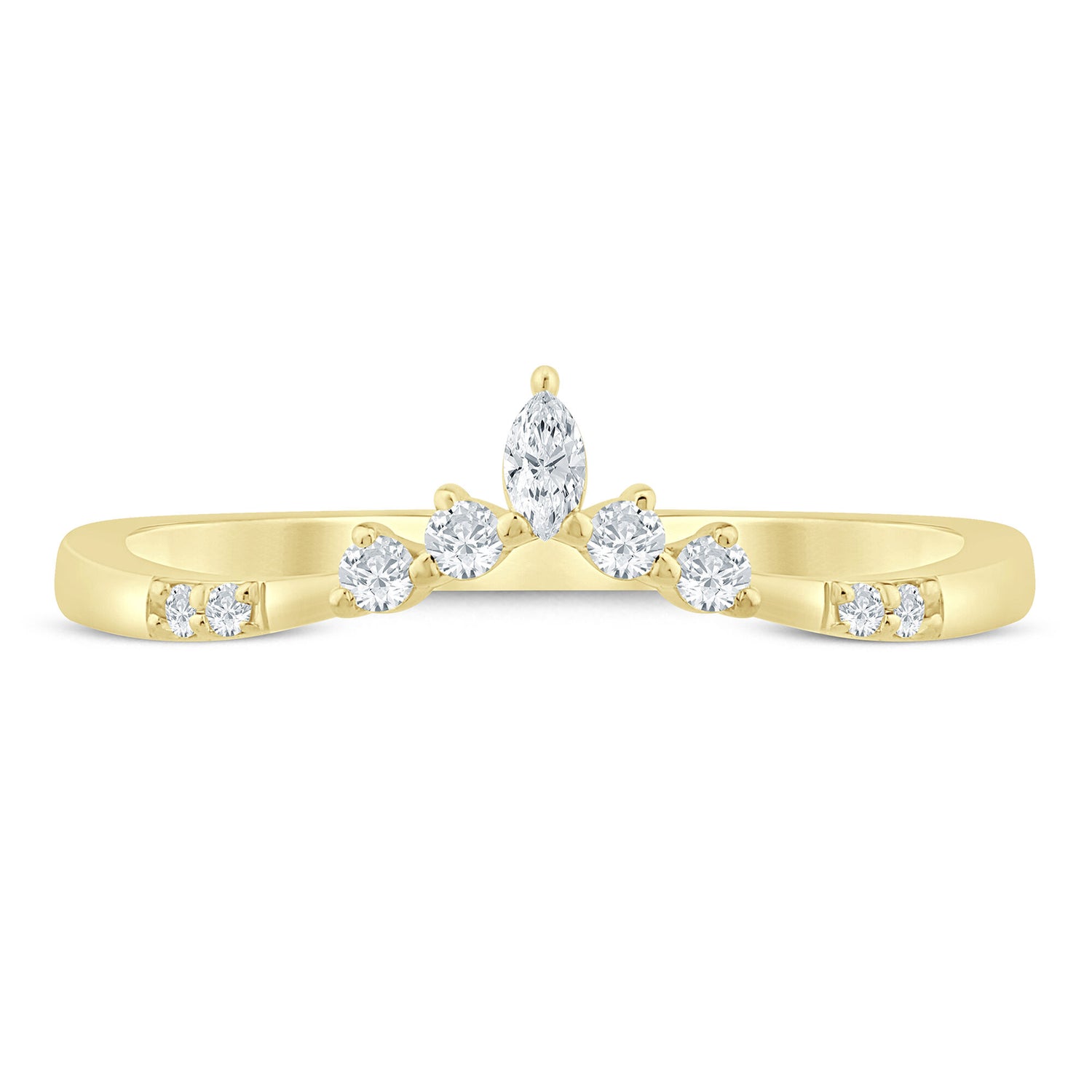 Marquise-Cut and Round Chevron Contour Band in 14K Yellow Gold (1/8 ct. tw.)