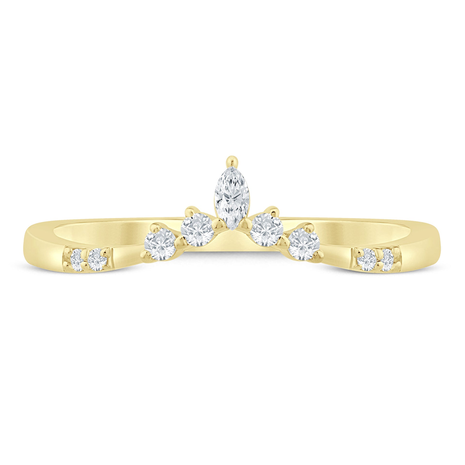 Marquise-Cut and Round Chevron Contour Band in 14K Yellow Gold (1/8 ct. tw.)