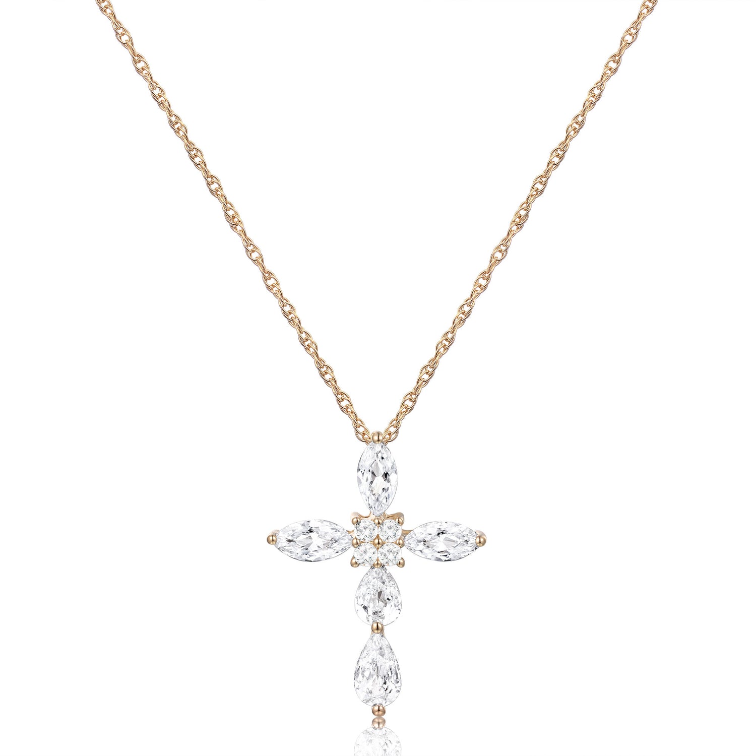 White Topaz Cross Pendant in 10K Yellow Gold