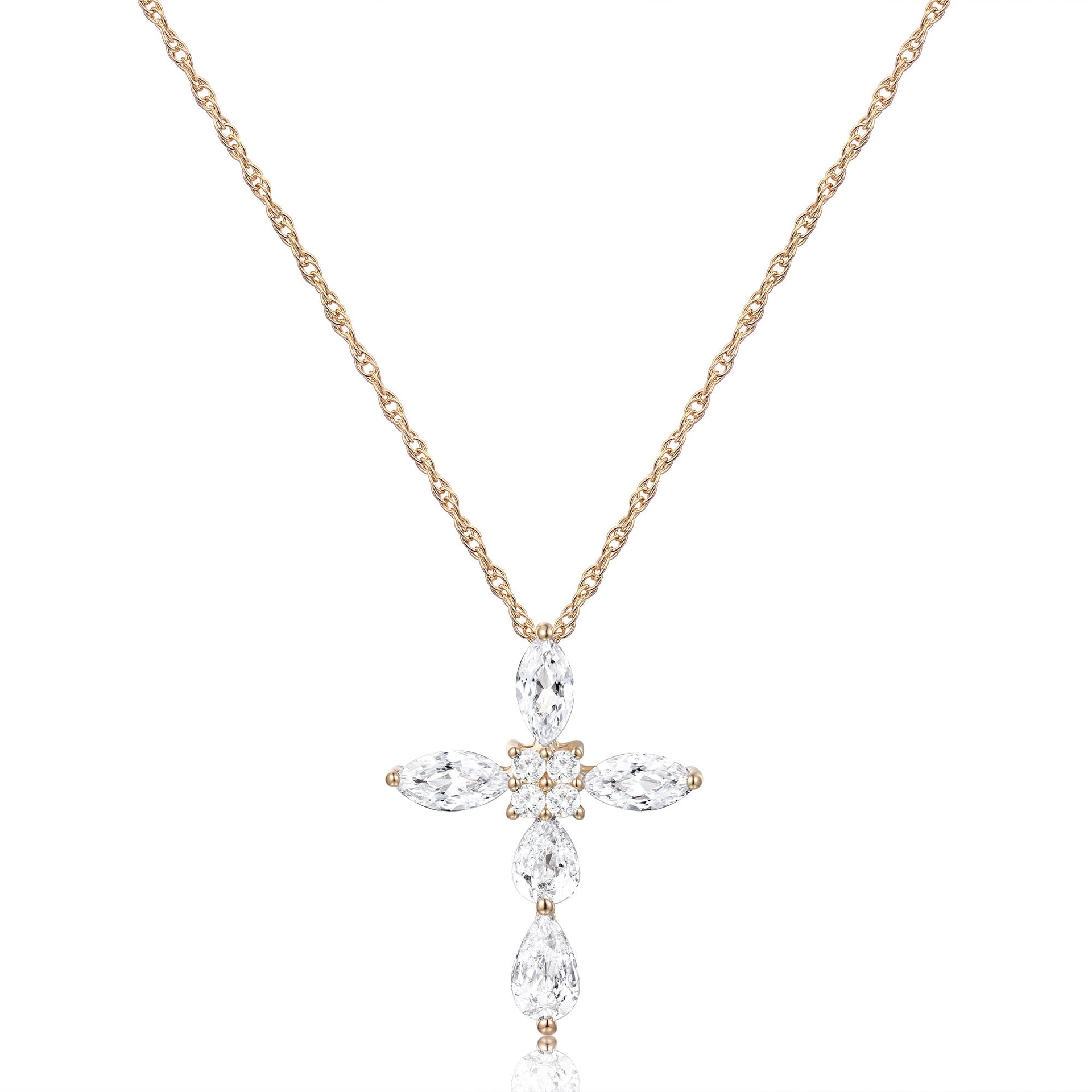White Topaz Cross Pendant in 10K Yellow Gold
