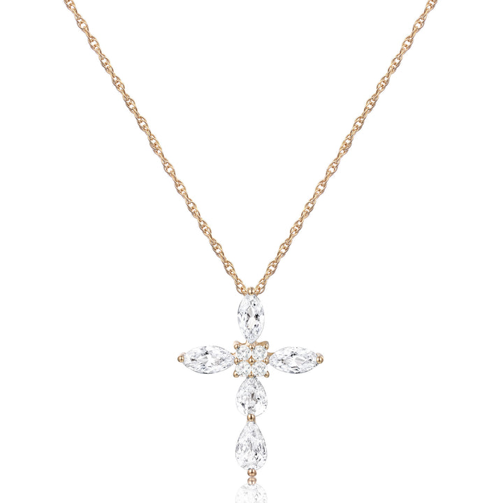 White Topaz Cross Pendant in 10K Yellow Gold