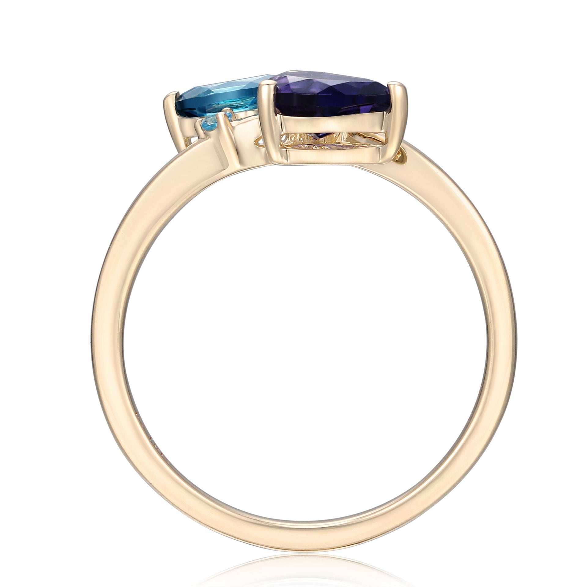 Bypass Ring with Iolite, London Blue Topaz and Swiss Blue Topaz in 10K Yellow Gold