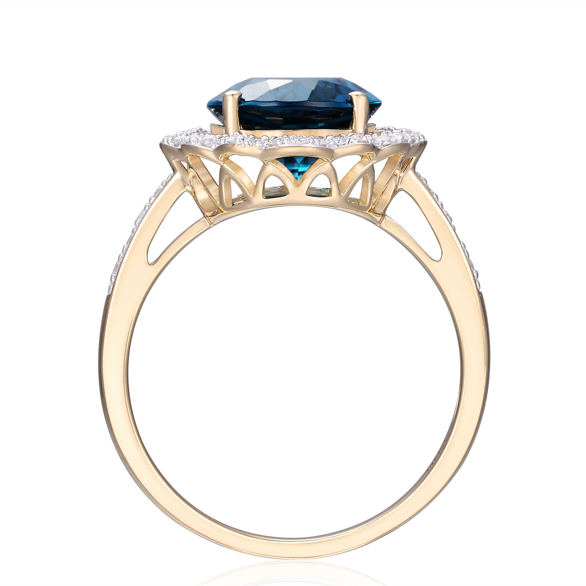 London Blue Topaz and and Diamond Ring in 10K Yellow Gold (1/7 ct. tw.)