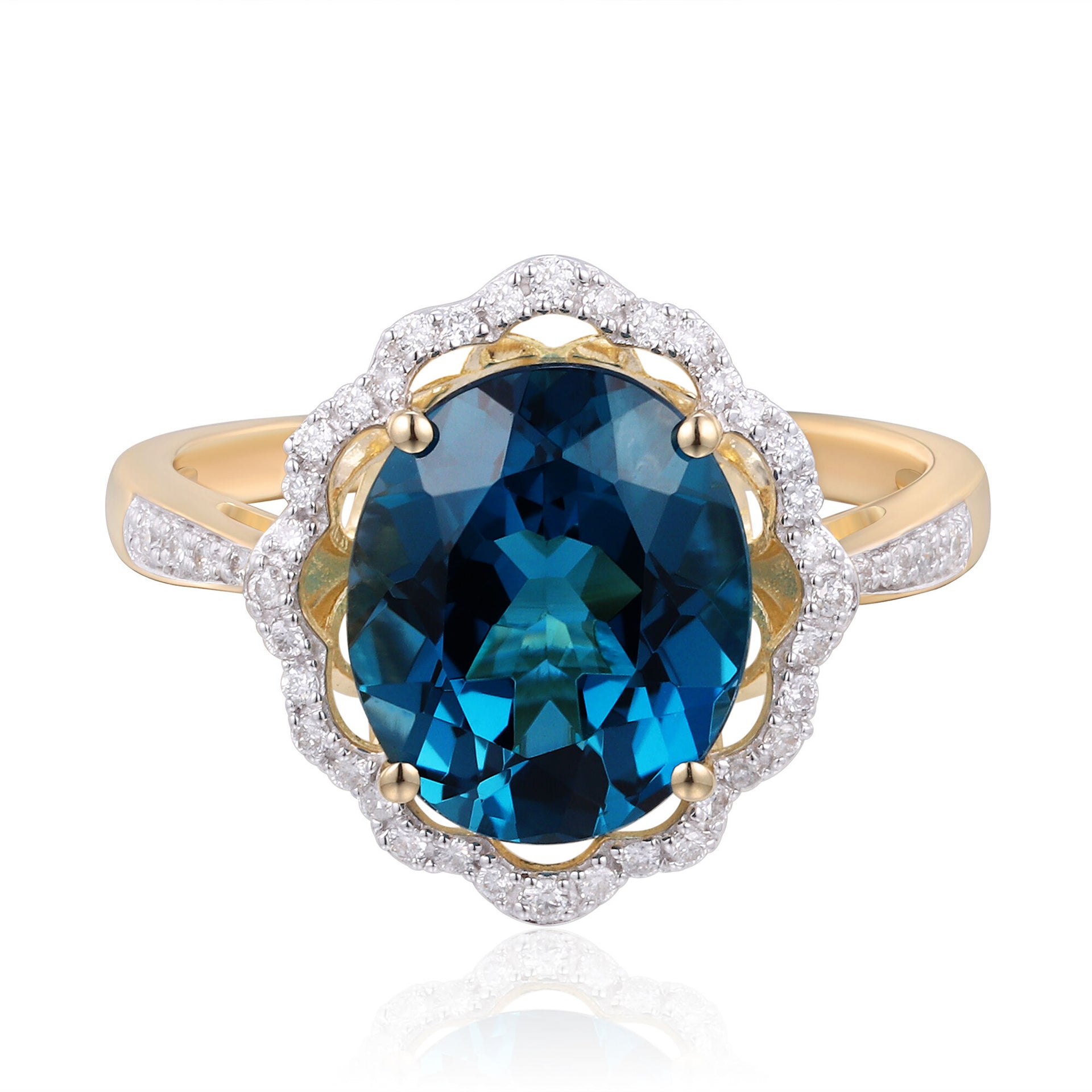 London Blue Topaz and and Diamond Ring in 10K Yellow Gold (1/7 ct. tw.)