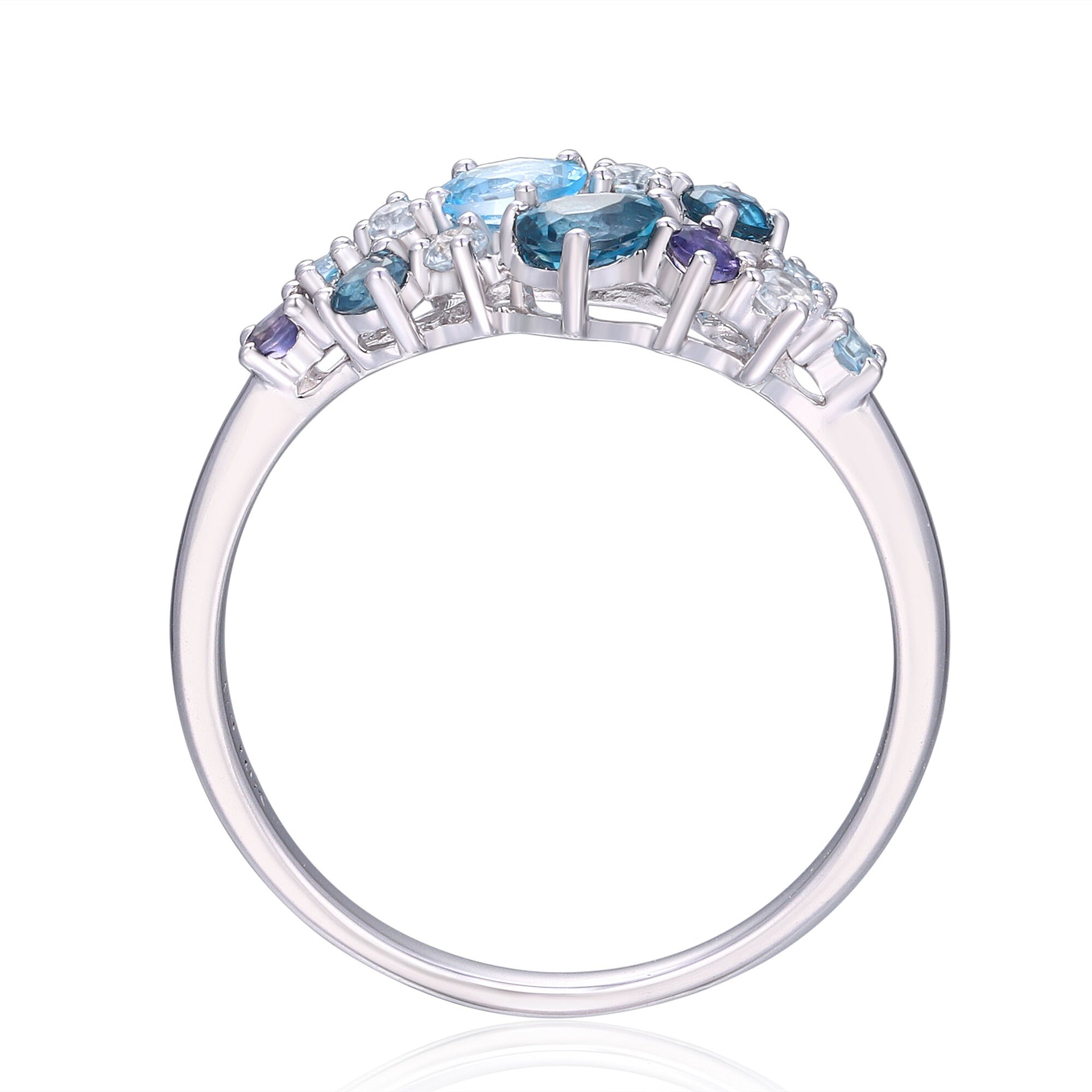 Shades of Blue Gemstone Cluster Ring in 10K White Gold
