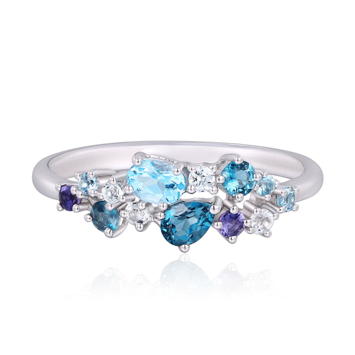 Shades of Blue Gemstone Cluster Ring in 10K White Gold