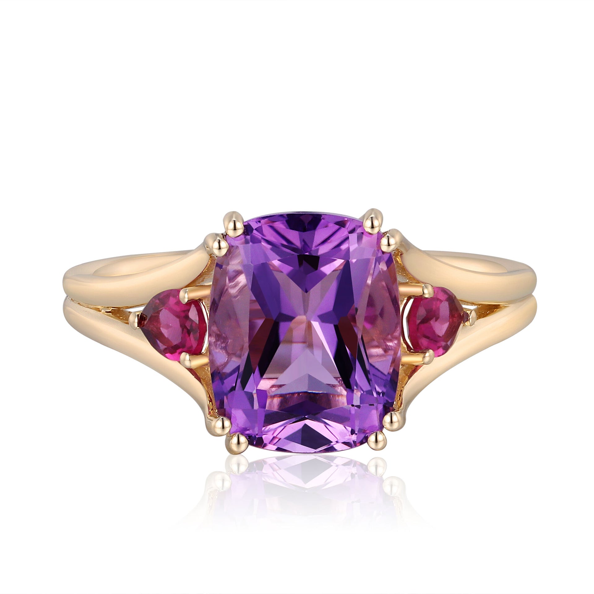 Cushion-Cut Amethyst and Rhodolite Ring in 10K Yellow Gold