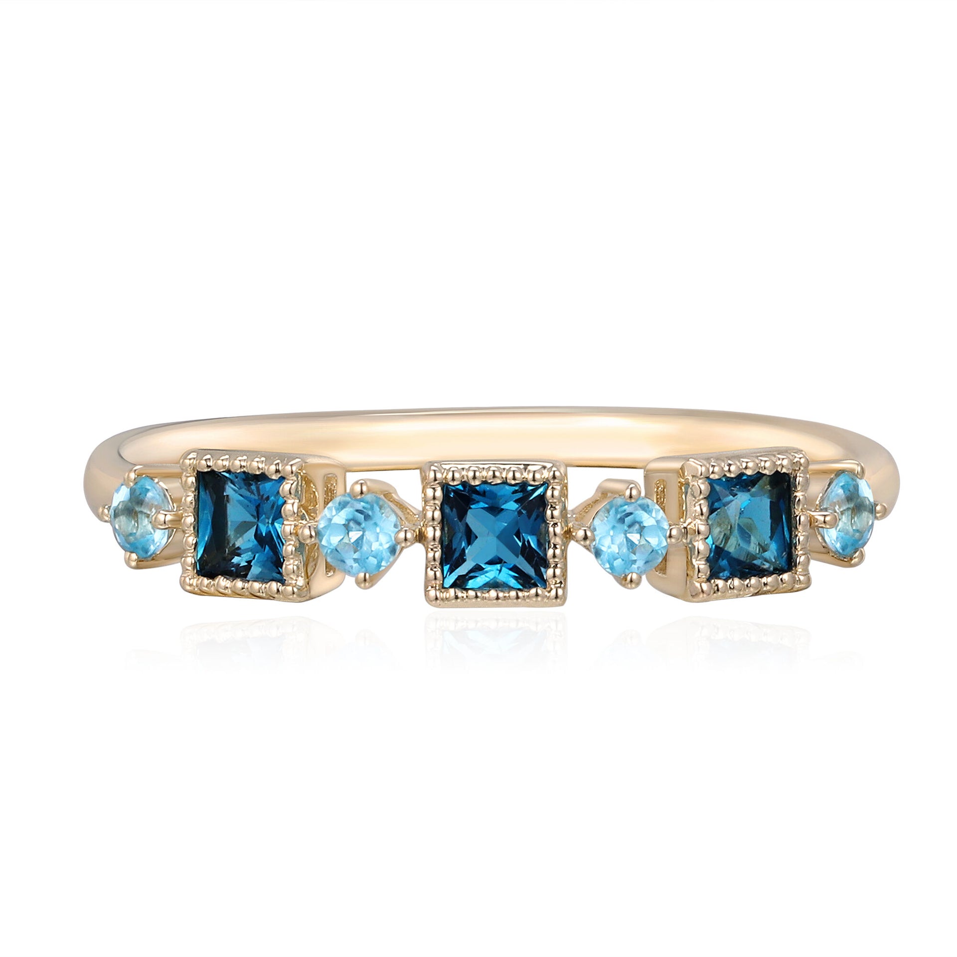 London Blue and Swiss Blue Topaz Band in 10K Yellow Gold