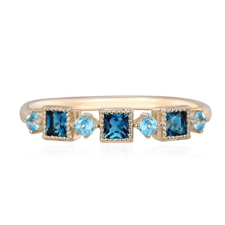 London Blue and Swiss Blue Topaz Band in 10K Yellow Gold