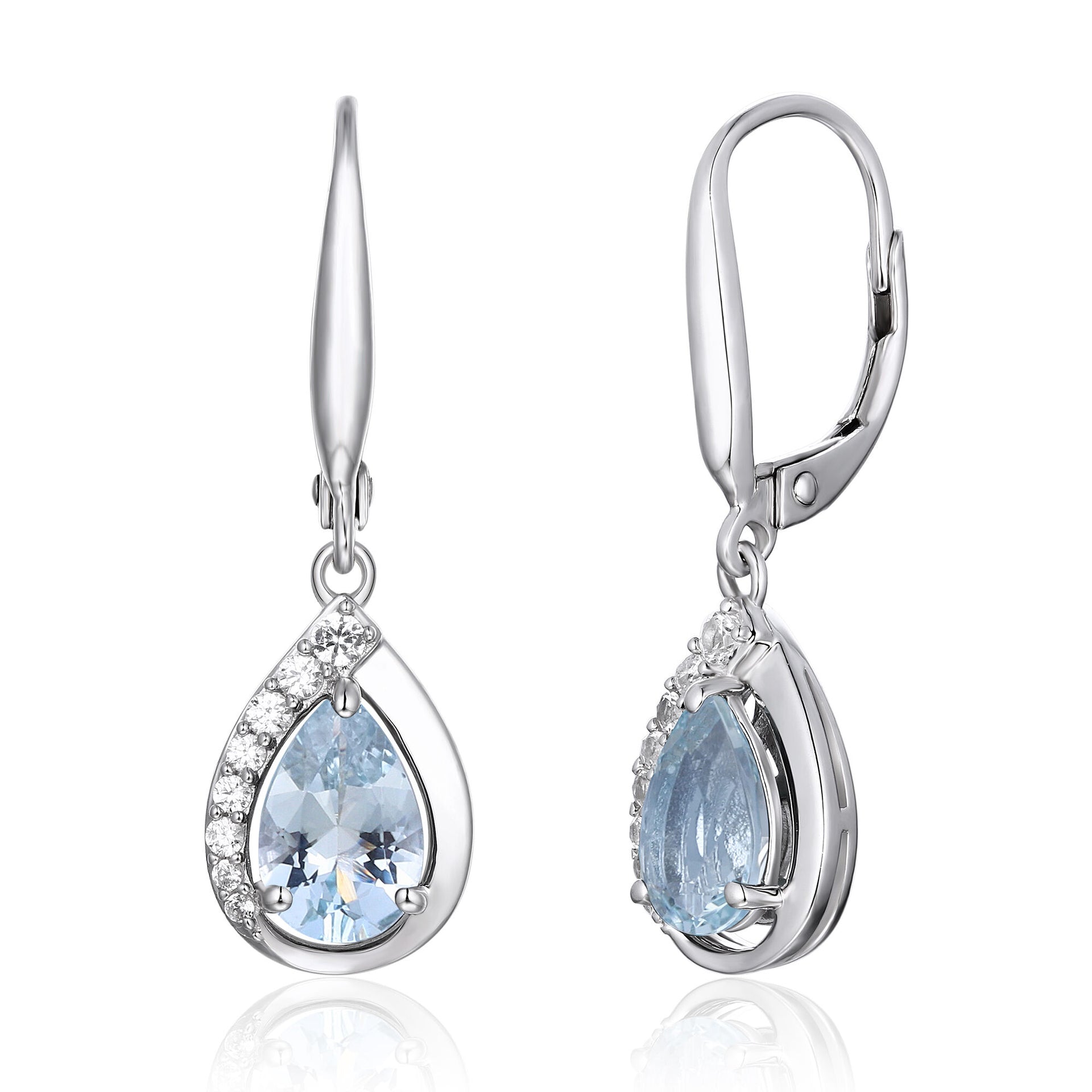 Aquamarine & Lab-Created White Sapphire Drop Earrings in Sterling Silver