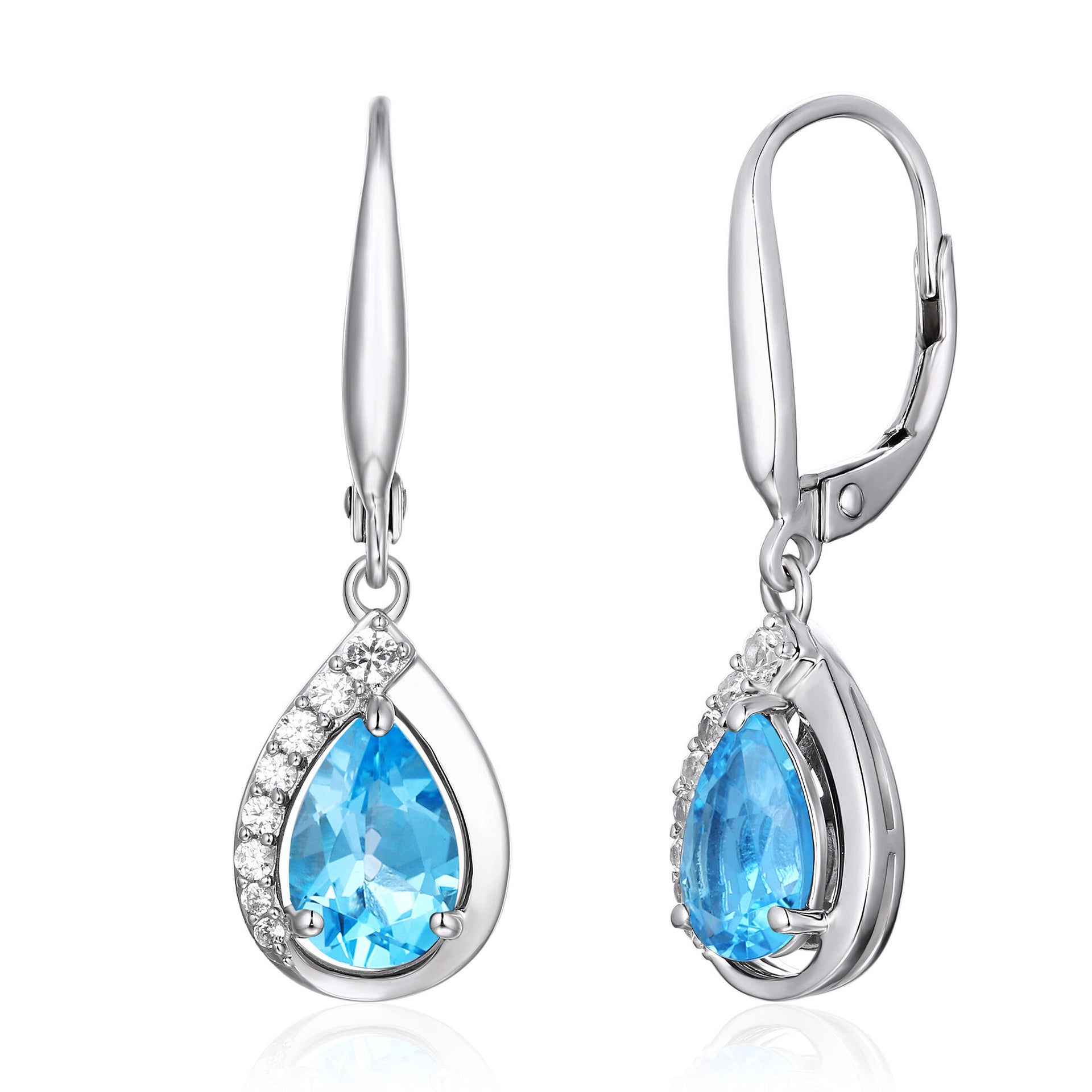 Blue Topaz & Lab-Created White Sapphire Drop Earrings in Sterling Silver