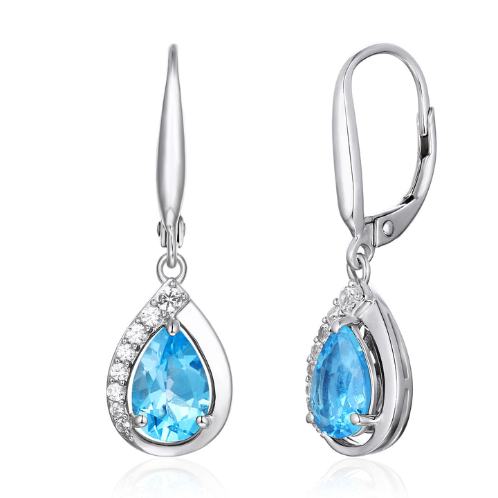Blue Topaz & Lab-Created White Sapphire Drop Earrings in Sterling Silver