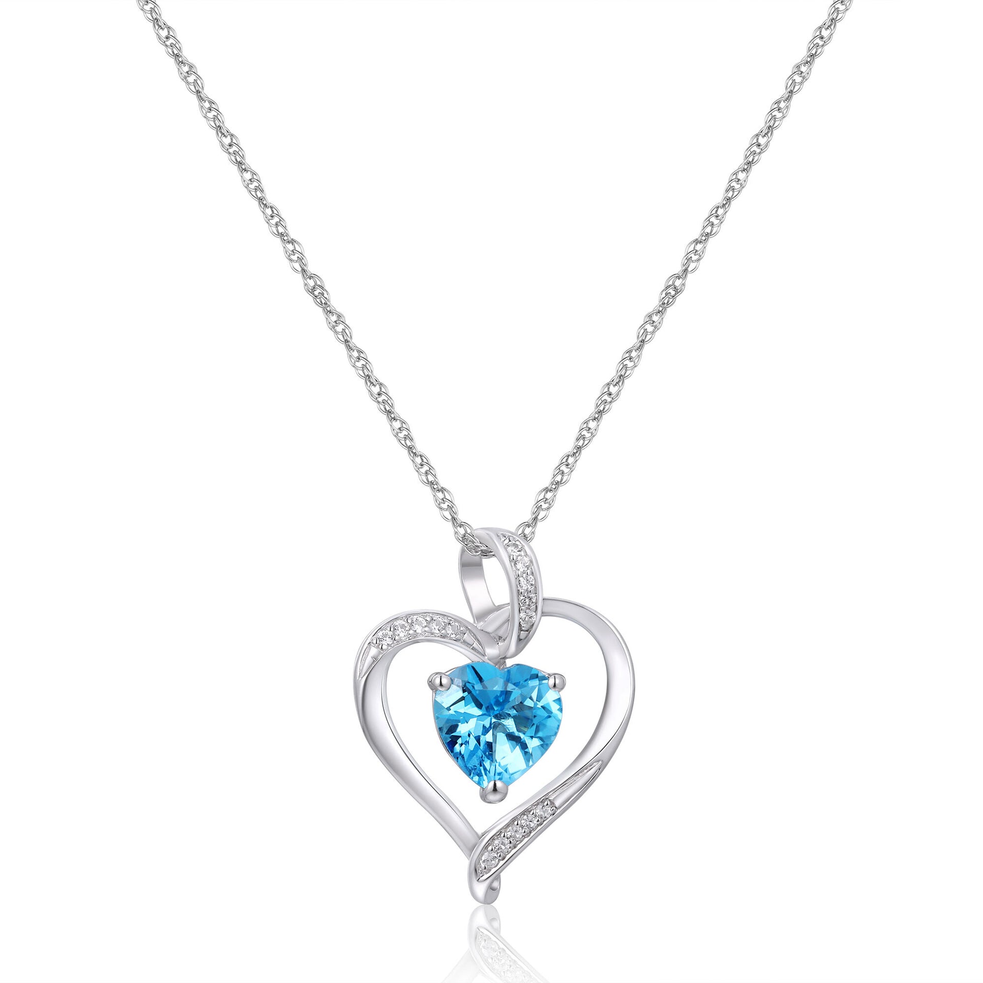 Blue Topaz & Lab-Created White Sapphire Heart Pendant in Sterling Silver