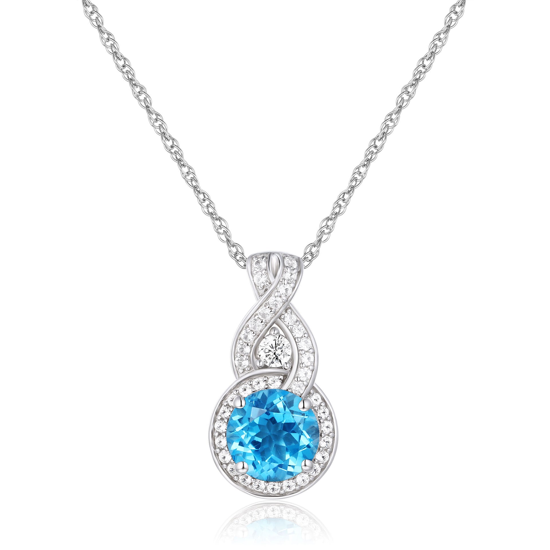 Blue Topaz and Lab-Created White Sapphire Pendant in Sterling Silver