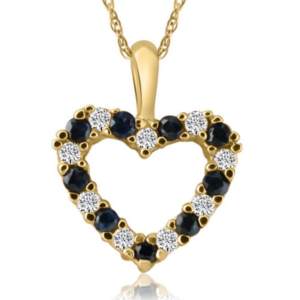 1/2Ct Blue Sapphire & Diamond Heart Pendant in 14k White, Yellow, or Rose Gold
