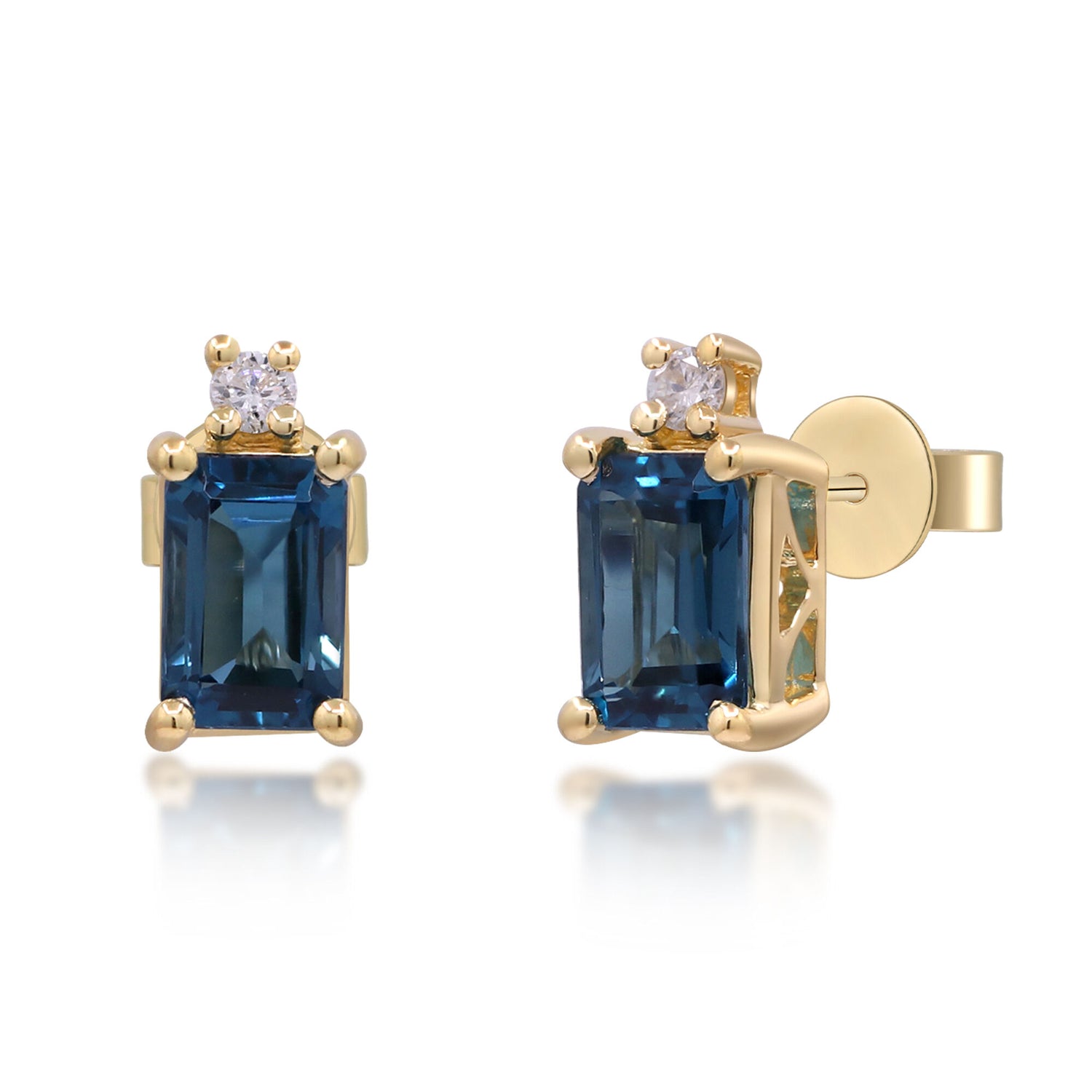 London Blue Topaz and Diamond Accent Earrings in 10K Yellow Gold