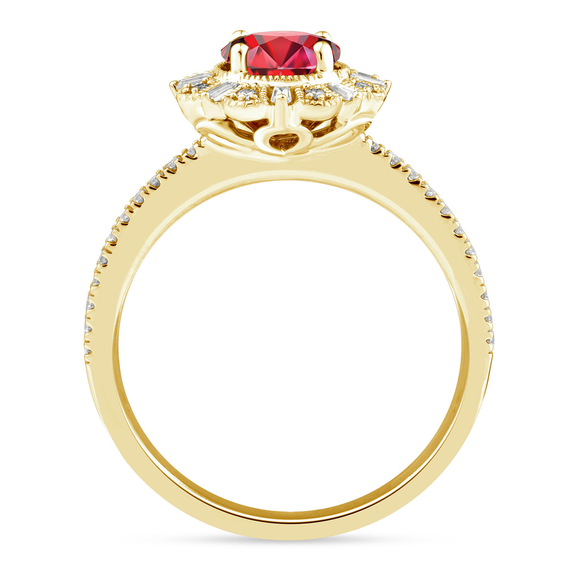 Ruby and Diamond Vintage Halo Ring in 10K Yellow Gold (1/4 ct. tw.)
