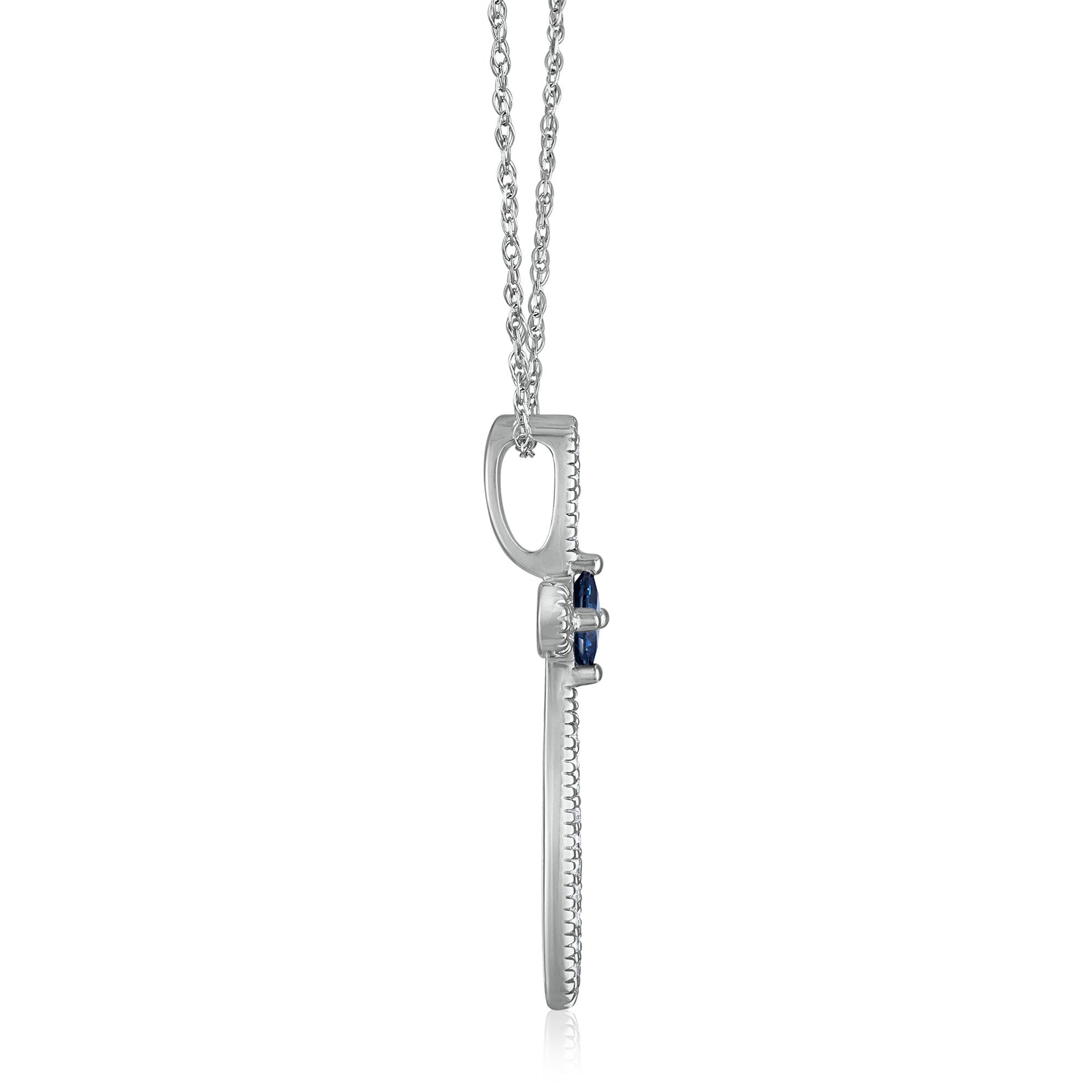 Blue Sapphire Cross Pendant in 14K White Gold (1/10 ct. tw.)