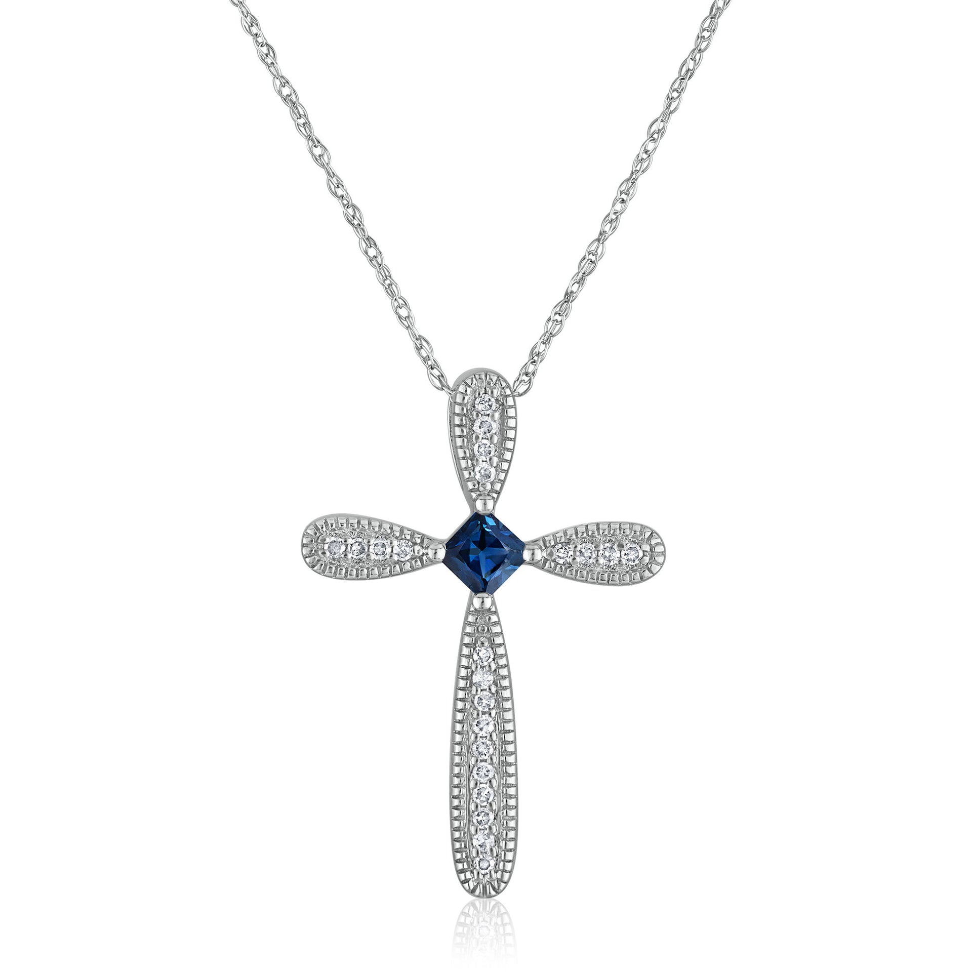 Blue Sapphire Cross Pendant in 14K White Gold (1/10 ct. tw.)
