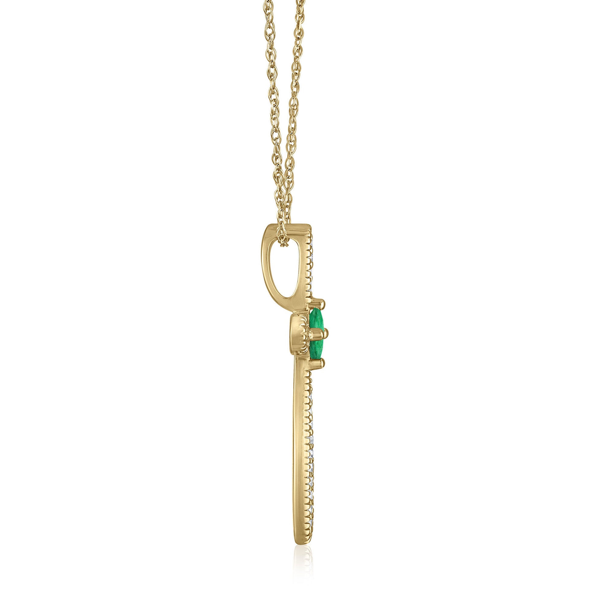 Emerald Cross Pendant in 14K Yellow Gold (1/10 ct. tw.)