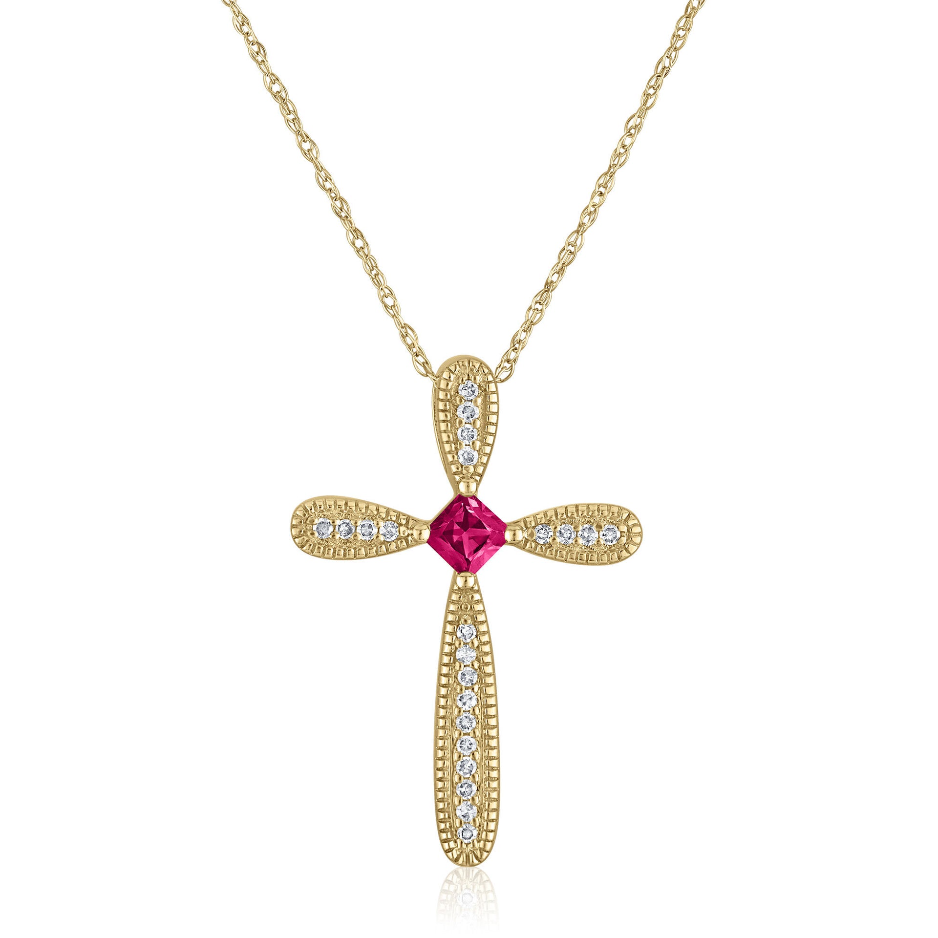 Ruby Cross Pendant in 14K Yellow Gold (1/10 ct. tw.)