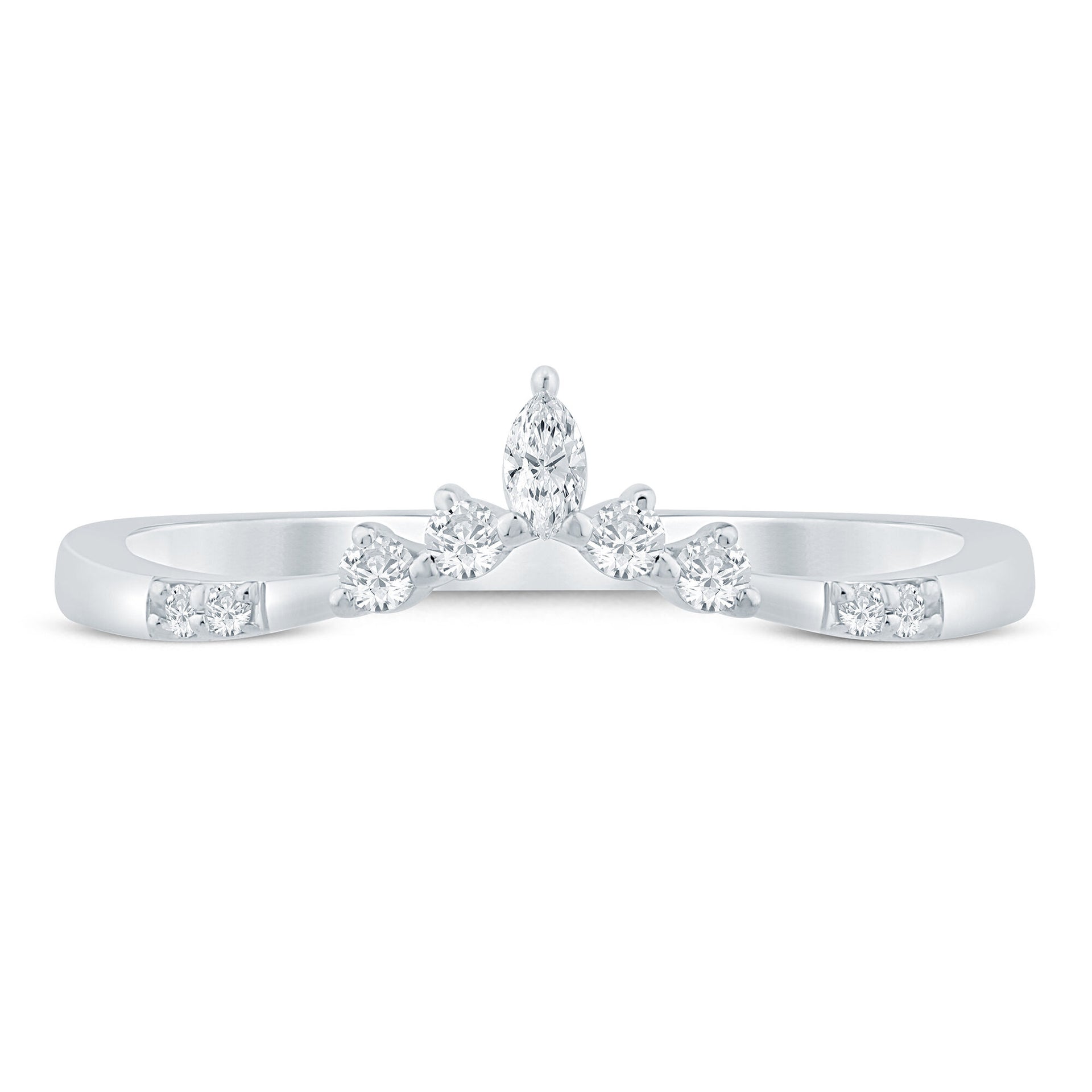 Marquise-Cut and Round Chevron Contour Band in 14K White Gold (1/8 ct. tw.)