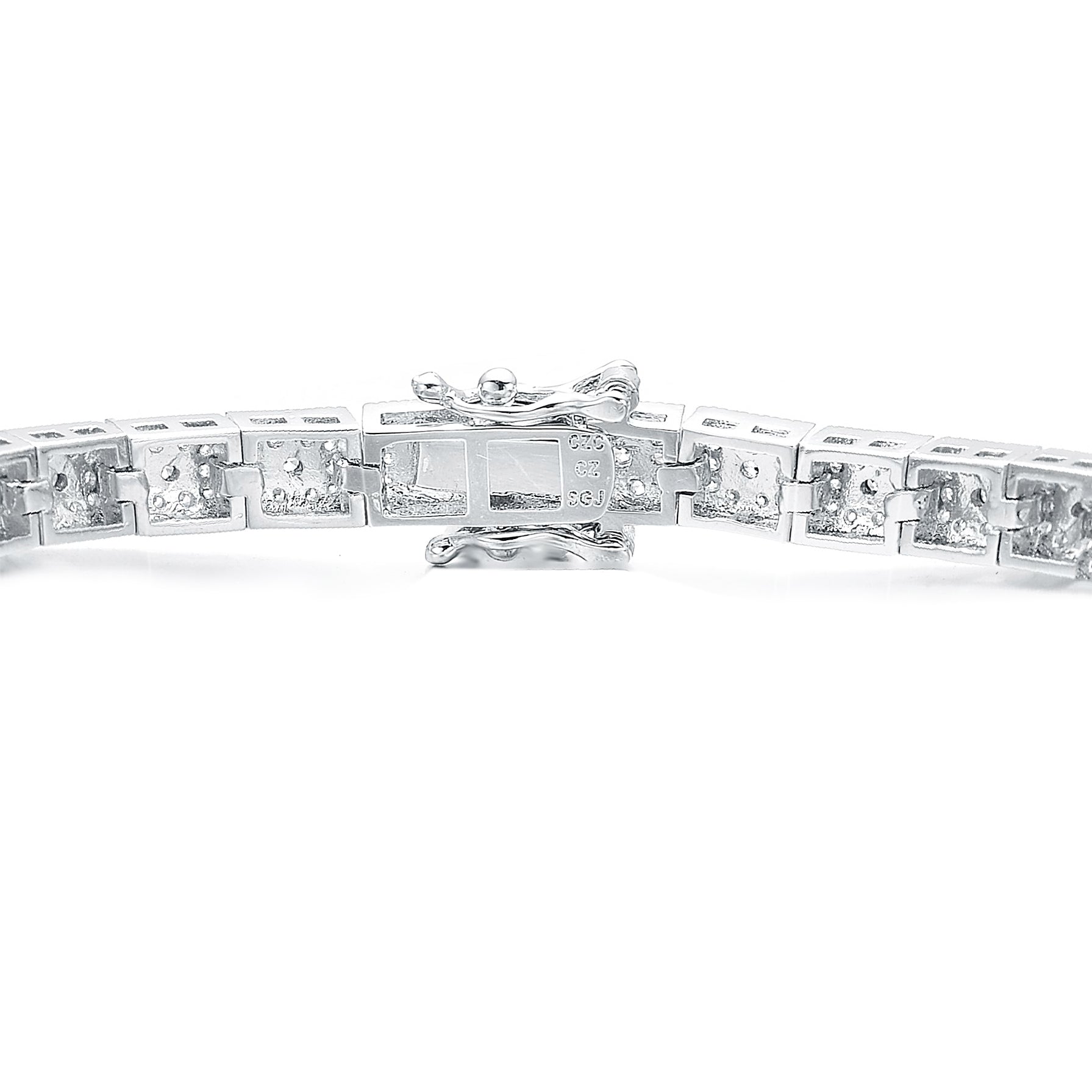 Sterling Silver White Gold Plating with Colored Baguette Cubic Zirconia Link Bracelet