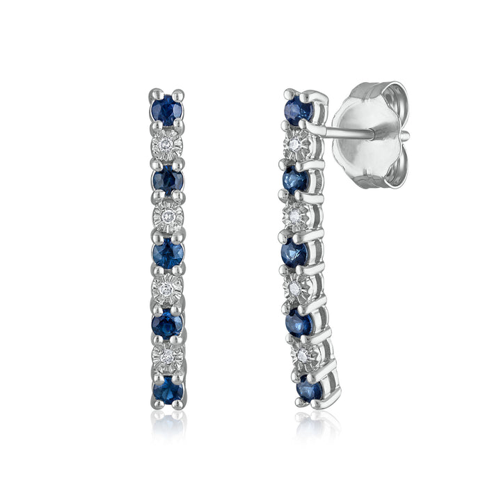 Blue Sapphire and Diamond Accent Earrings in 14K White Gold