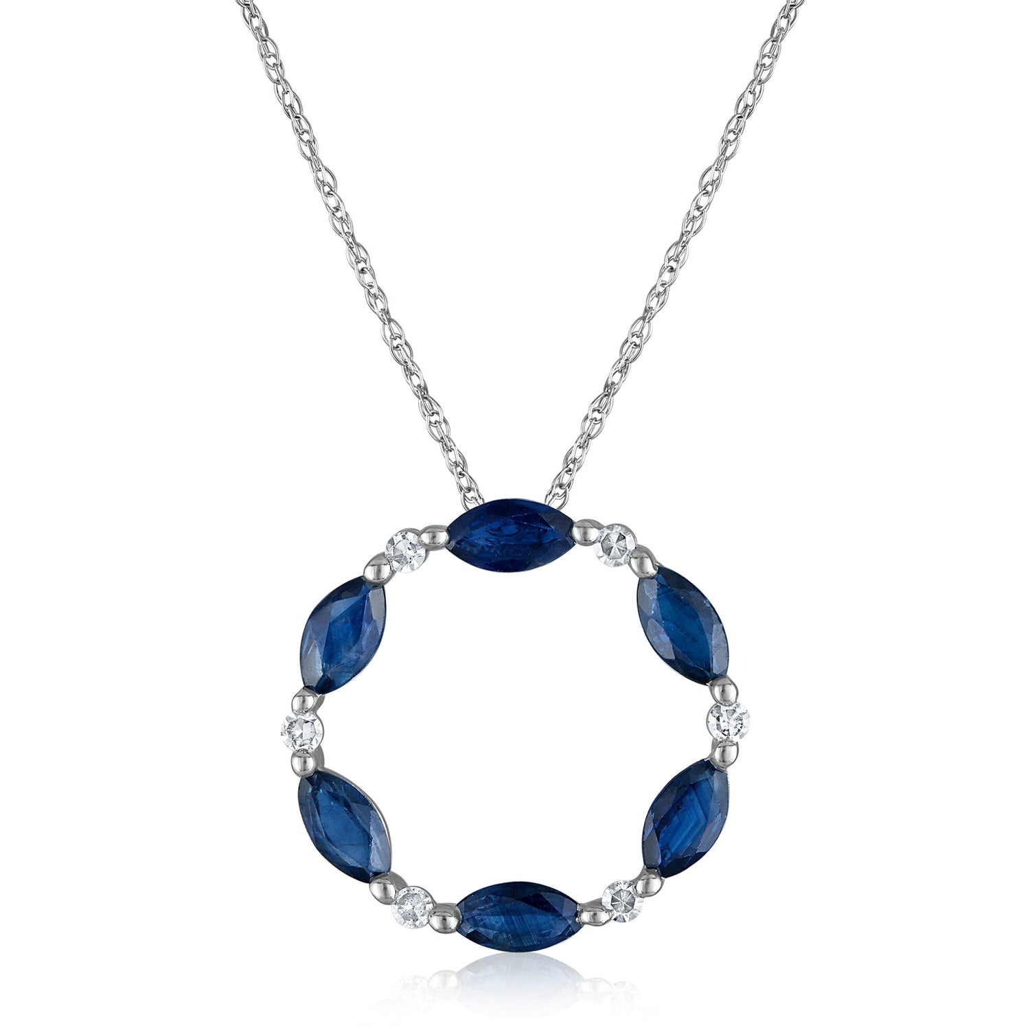 Blue Sapphire and Diamond Open Circle Pendant in 10K White Gold (1/10 ct. tw.)
