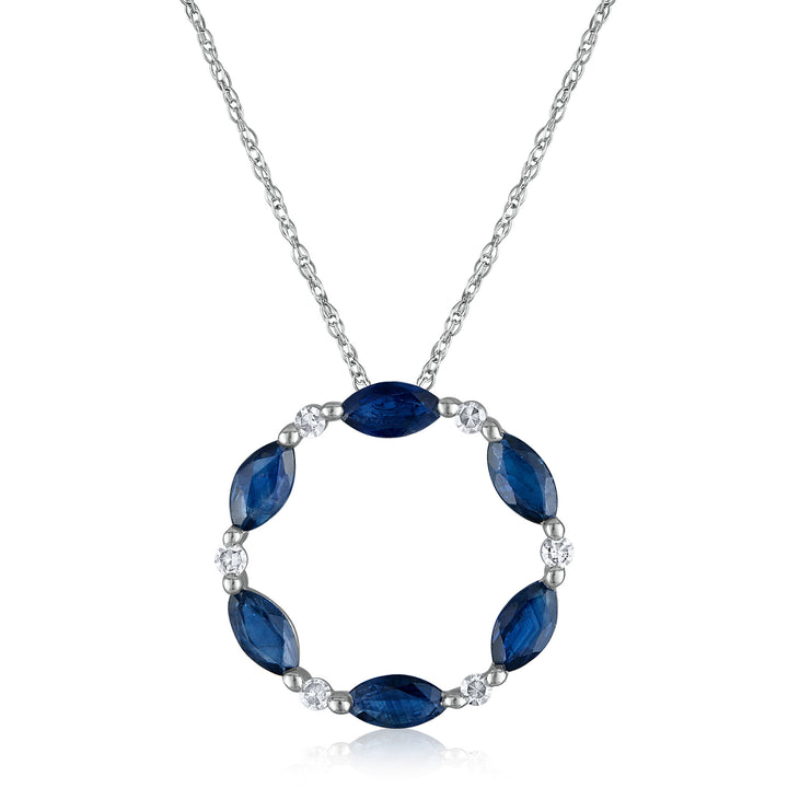 Blue Sapphire and Diamond Open Circle Pendant in 10K White Gold (1/10 ct. tw.)