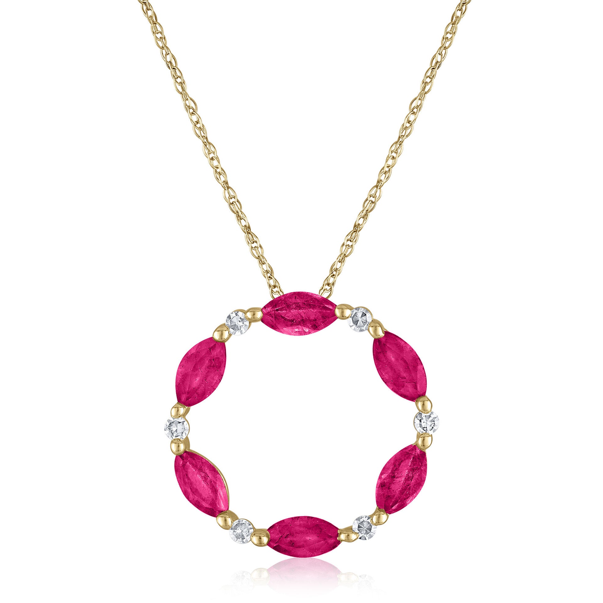 Ruby and Diamond Open Circle Pendant in 10K Yellow Gold (1/10 ct. tw.)