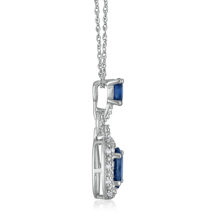 Blue Sapphire and Diamond Accent Pendant in 14K White Gold