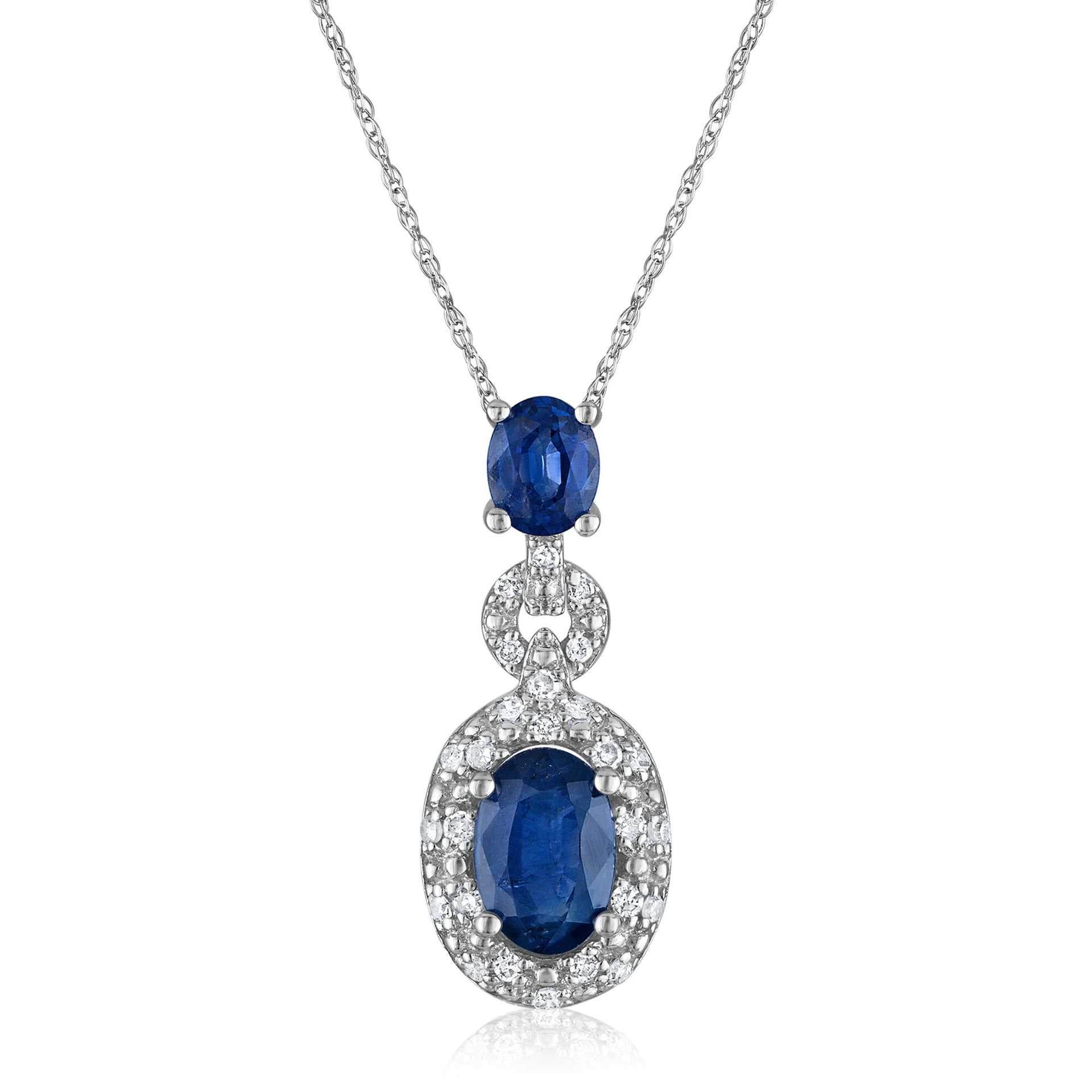 Blue Sapphire and Diamond Accent Pendant in 14K White Gold