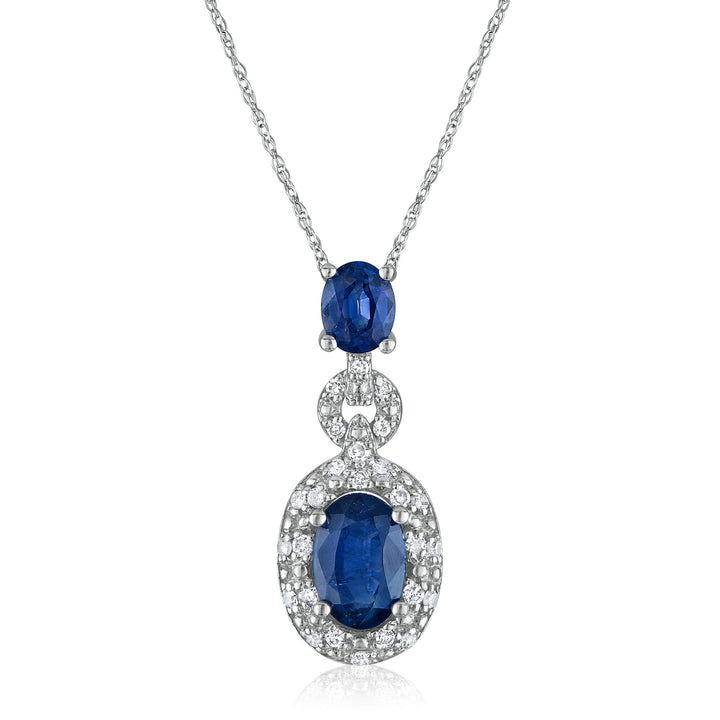 Blue Sapphire and Diamond Accent Pendant in 14K White Gold