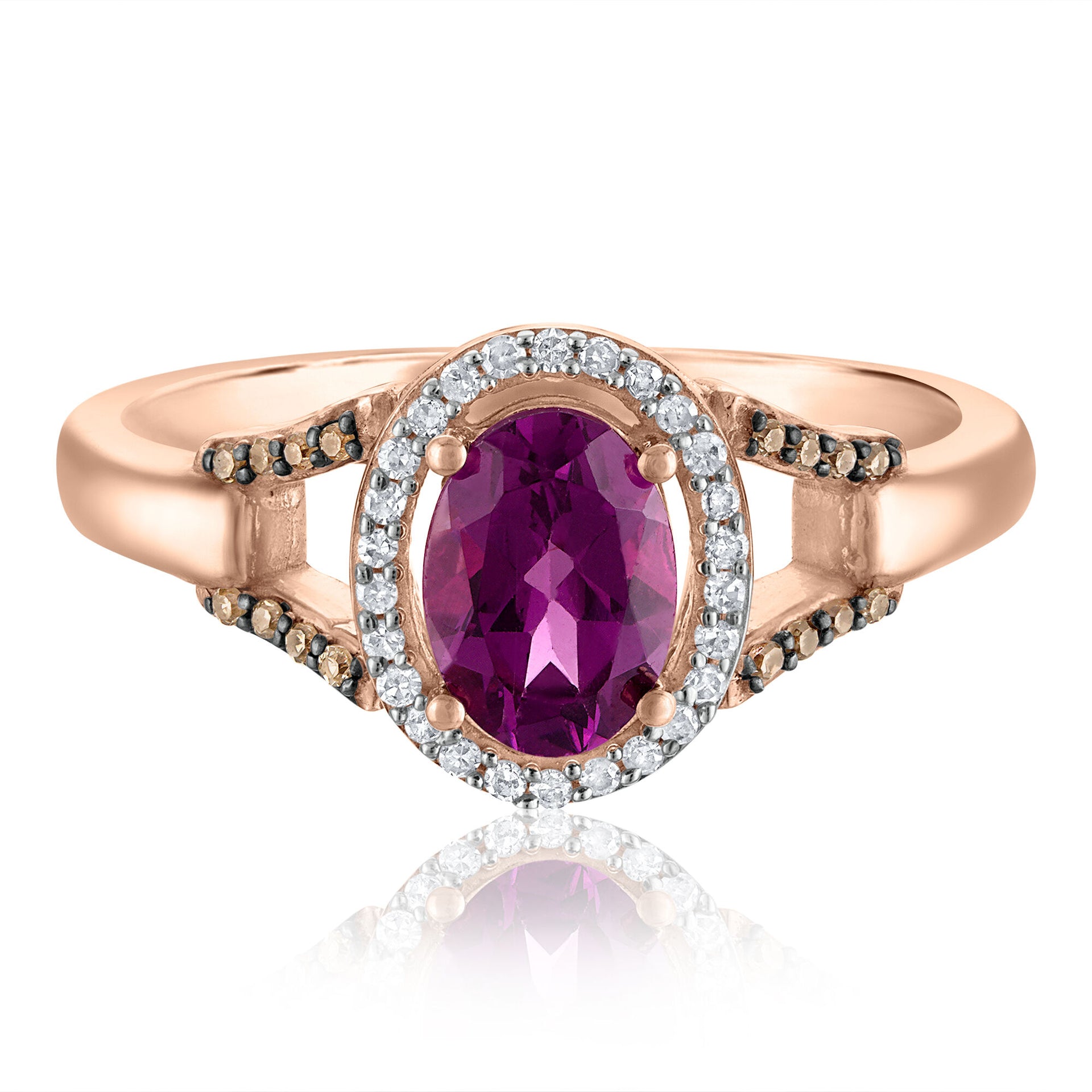 Rhodolite Garnet and Diamond Ring in 10K Rose Gold