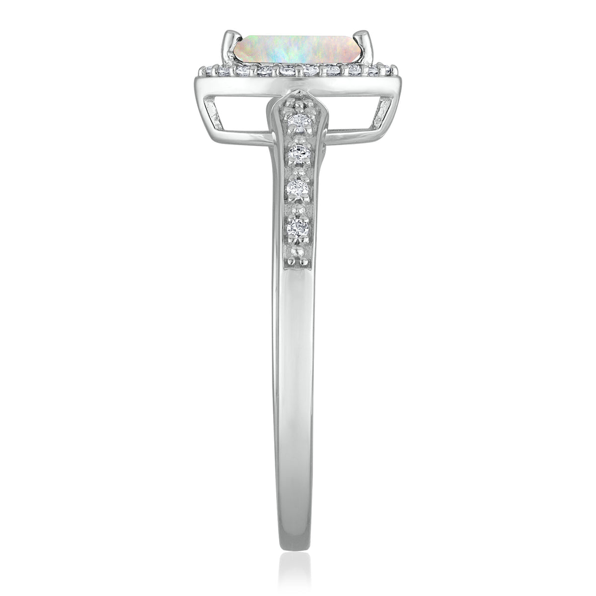 Opal and Diamond Ring in 14K White Gold (1/10 ct. tw.)