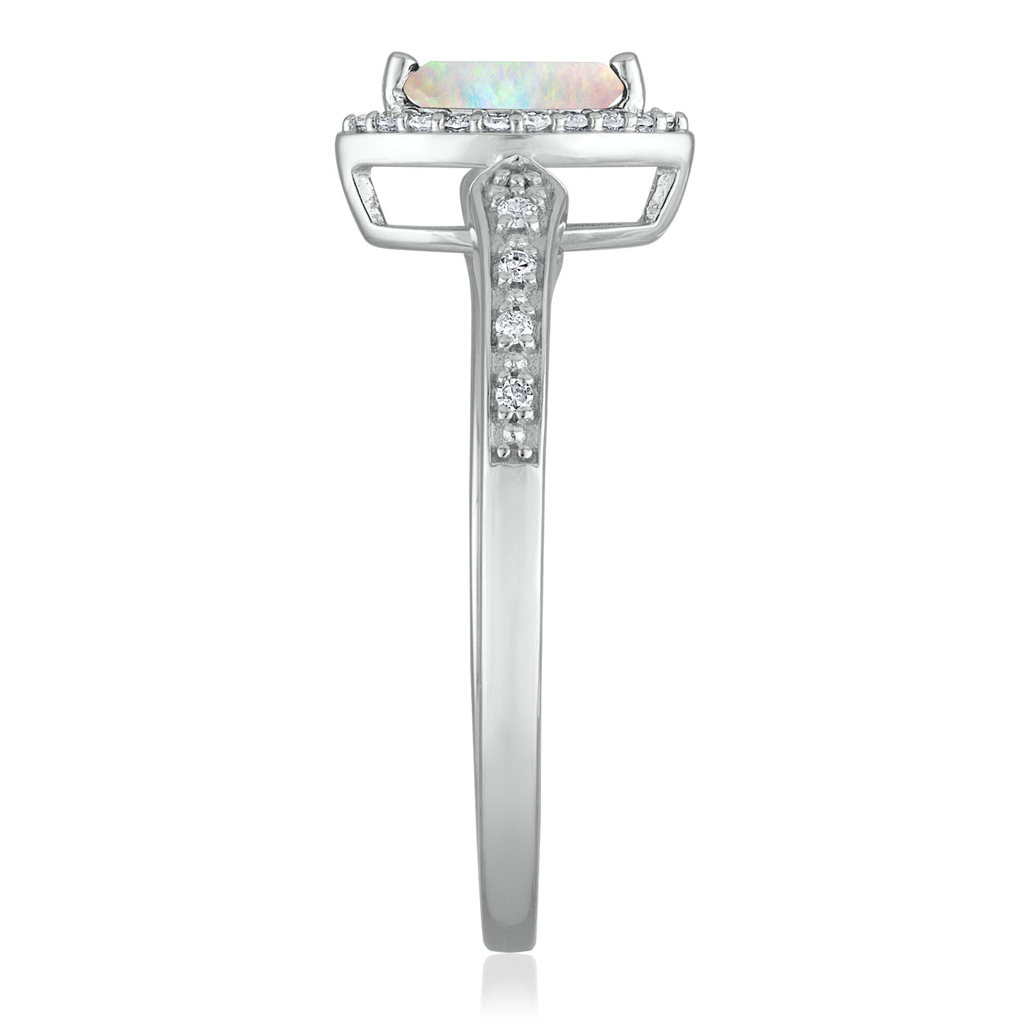 Opal and Diamond Ring in 14K White Gold (1/10 ct. tw.)
