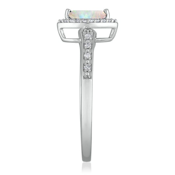 Opal and Diamond Ring in 14K White Gold (1/10 ct. tw.)