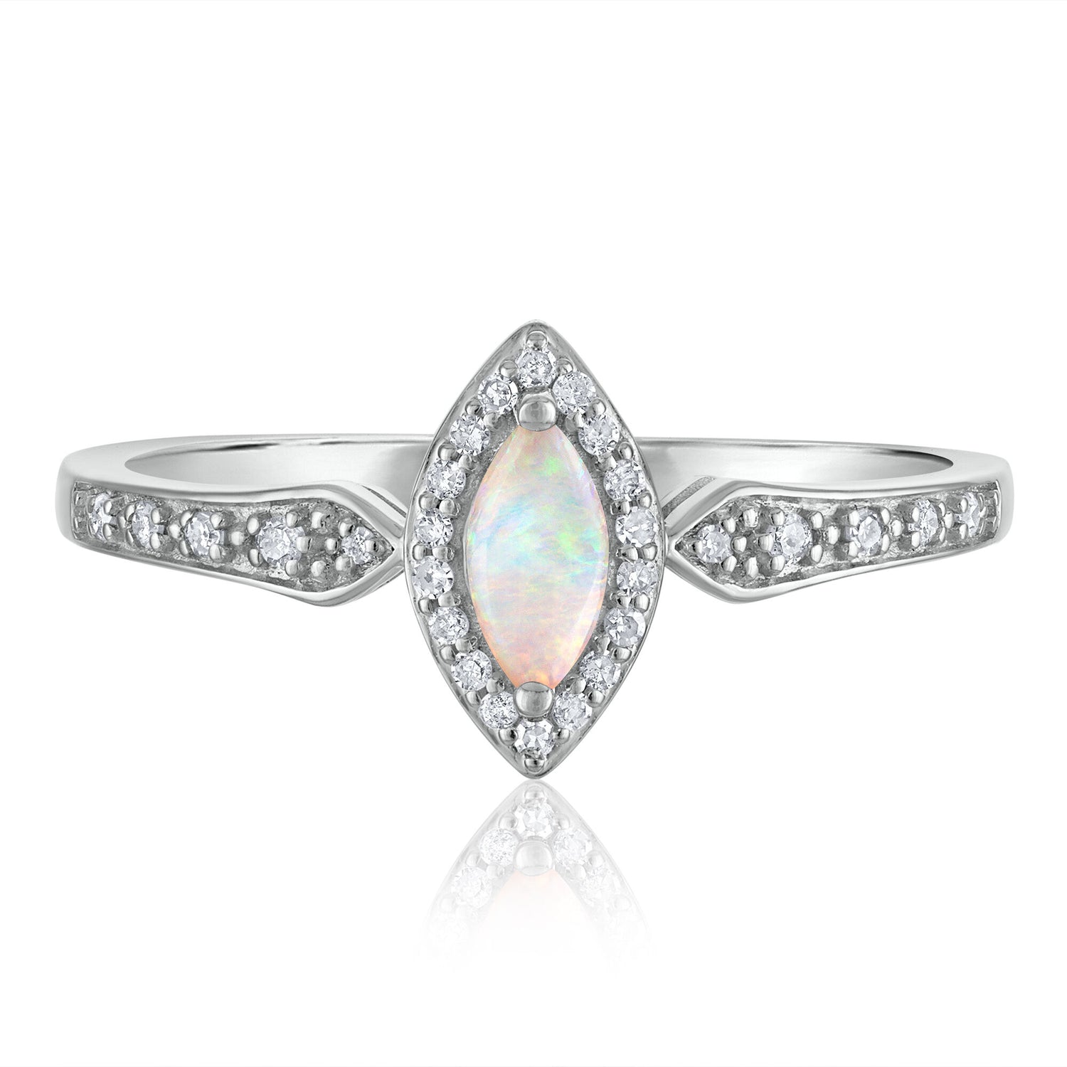 Opal and Diamond Ring in 14K White Gold (1/10 ct. tw.)