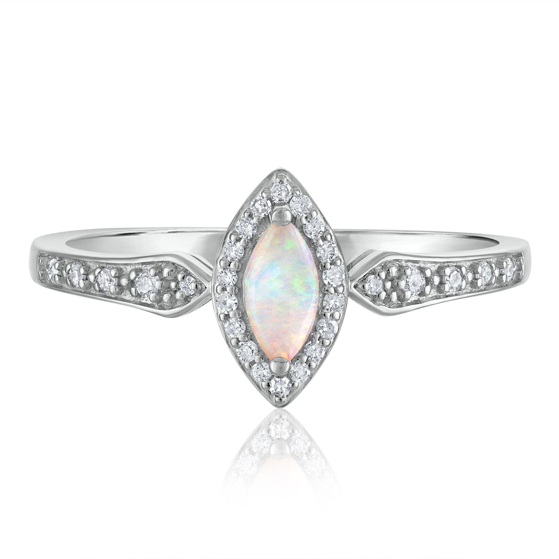 Opal and Diamond Ring in 14K White Gold (1/10 ct. tw.)